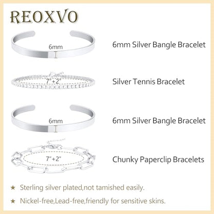 Gold Bracelets Stack Jewelry for Women Non Tarnish Waterproof | 14K Gold Plated Bangle Cuff Bracelet Set Accessories - color: Silver, style: Style B