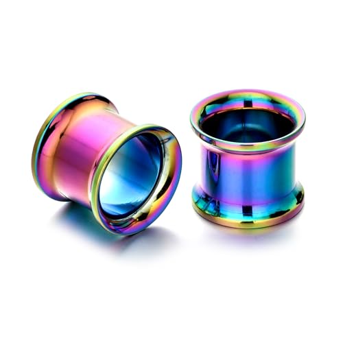 B BodyPJ Sparkles 6Pairs-Mix Color Surgical Steel Piercing Hollow Tunnel Ear Plugs Expander Gauges - size: 10mm