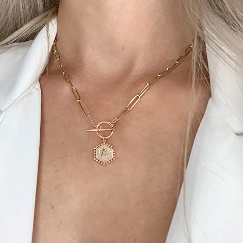 IEFWELL Layered Gold Necklaces for Women, Letter A-Z Initial Necklaces | Necklaces for Women Girls, 14K Gold Plated, Paperclip Chain Necklace, Toggle Clasp Layered Necklace, Jewelry Birthday Gift - size: 14"+2"/20", style: C