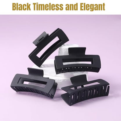 12 Pack Large Black Square Hair Claw Clips for Women, 4.3 Inch Matte Rectangle Claw Clips, Strong Hold & Non-Slip for Thick or Thin Hair - color: Black