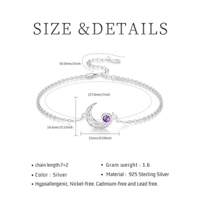 Moon Bracelet for Women 925 Sterling Silver Moonstone/Birthstone Moon Bracelet Butterfly/Dragonfly Bracelet Celtic Moon Butterfly Dragonfly Jewelry Gifts for Women - style: 02 Feb-birthstone