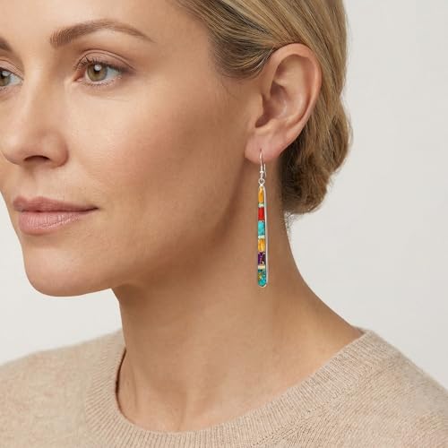 Turquoise Earrings in Sterling Silver & Genuine Gemstones (2.5" Long)