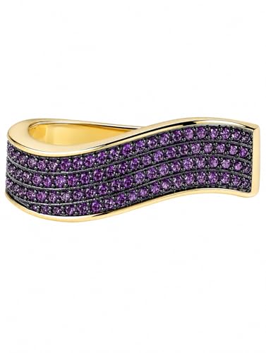 HEXAJOLIE Ribbon Statement Band Ring for Women | Elegant Gold Jewelry Accessories | Perfect for Party & Date Night | Hypoallergenic & Durable - color: Gold/Purple