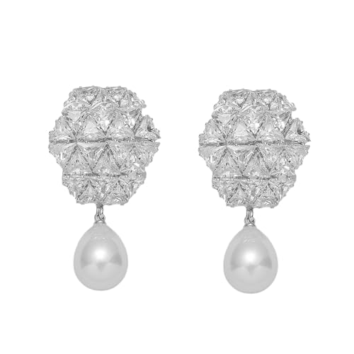 Rhinestone Earrings Dangling for Women Sparkly Silver Dangle Earrings Girls Long Chandelier Earrings Tassel Lightweight Ear Studs Cubic Zirconia (KE001S-W) - color: Dangle YXE064S