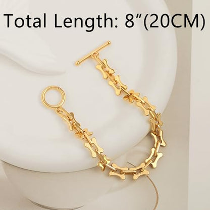 SOFYBJA 18k Gold Plated Personalized Chunky Cuban Oval Link Chain Bracelets for Men Toggle Rope Bracelet Jewelry for Women - style: Bone Chain Link Bracelet