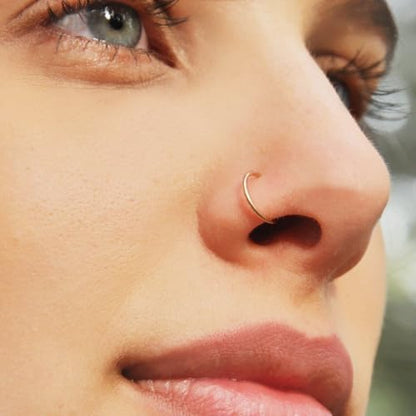 14K Gold Nose Ring Hoop for Women and Men, 6mm/7mm/8mm Tiny Gold Nose Ring Stud Piercing Jewelry, 20G 22G - color: 14k Yellow Gold, size: 20 gauge(0.8mm)-7mm
