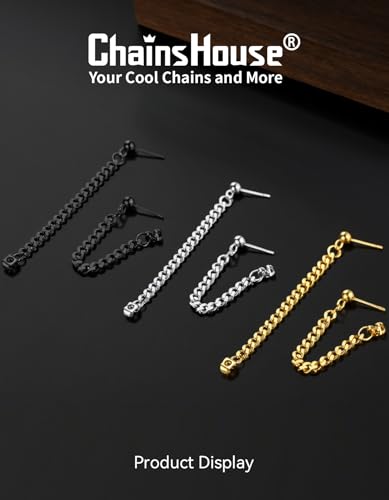 ChainsHouse Stud Earrings for Men Women,316L Stainless Steel/14K Gold/Black Plated Metal, Punk Hypoallergenic Surgical Huggie Hoop Earrings Mens Jewelry Piercing Hoop Earrings - style: C: Black-Cuban Chain