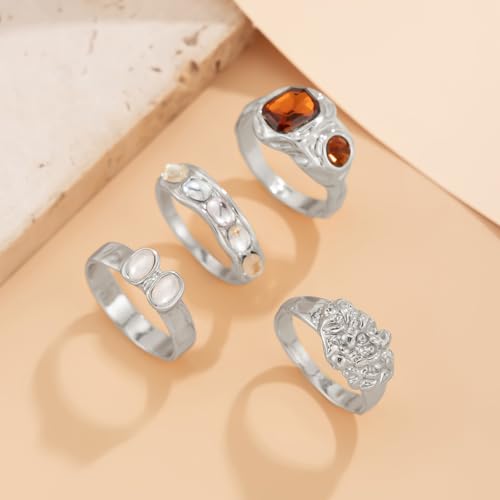 Chunky Knuckle Rings Set for Women Gold Irregular Chunky Ring Set Adjustable Open Knuckle Stacking Rings Dainty Crystal Rings Set Gold Silver Liquid Irregular Ring Set Y2k Statement Ring Unique Ring Jewelry - color: Silver1
