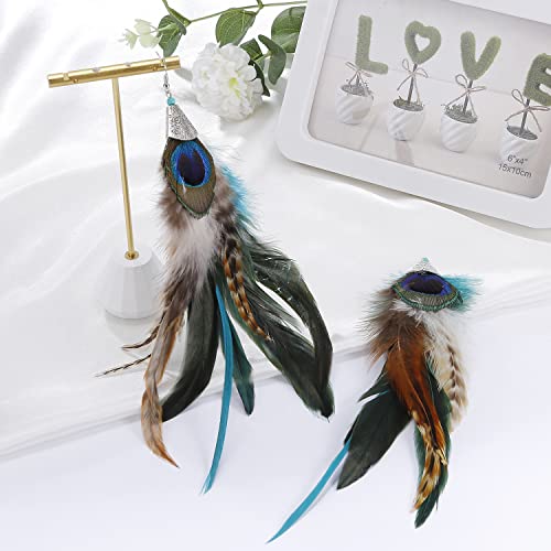 Bohemian Pheasant Peacock Long Feathers Statement Earrings Handmade Natural Lightweight Feather Dangle Earrings for Women (ea000071) - color: Peacock Blue