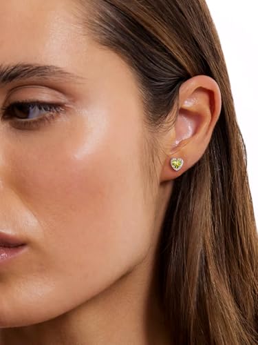 Suplight 925 Sterling Silver Birthstone Stud Earrings for Women, Round/Heart/Teardrop/Square Crystal Diamond Earrings for Women, Dainty Birthday Gifts Jewelry - color: style b-08. heart-August(Created Peridot)