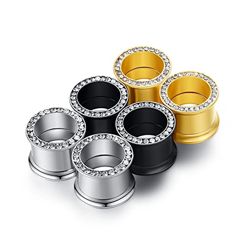 WBRWP Unisex Women 6pcs/8pcs-3pairs/4pairs Hollow Zircon Stainless Steel Screw Ear Plugs Tunnels with ZirconEar Plugs Tunnels - Ear Expander - Ear Gauges Stretcher Body Piercing 8g-5/8 - color: 3pairs(6pcs) Hollow Tunnels with zircon set