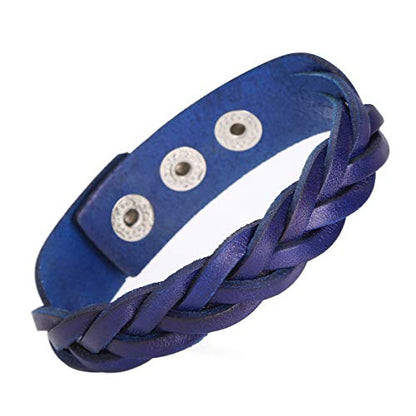 CCBFY Genuine Leather Bracelet Braided Sporty Wide Wristband Punk Jewelry for Men Women - color: 1 Piece - Blue