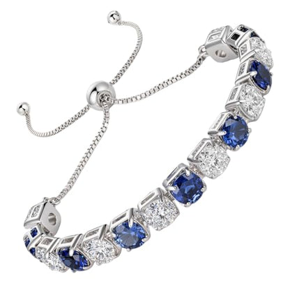 Lovans 14K Gold Plated Tennis Bracelets,White/Yellow/Rose Gold-plated Adjustable Cubic Zirconia Tennis Bracelet for Women - color: Silver, size: 6MM Blue
