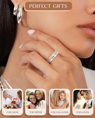 FUNEIA Stackable Silver Gold Rings for Women Non Tarnish 14K Gold Plated Thumb Cubic Zirconia Rings for Women Dainty Pinky Promise Wedding Ring Set Women's Engagement Eternity Band Rings Gold Jewelry - color: B-Silver Rings