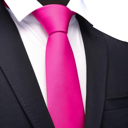 GUSLESON Classic New 3.15"（8cm） Men's Solid Color Necktie Wedding Business Tie + Gift Box - color: Hot Pink