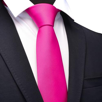 GUSLESON Classic New 3.15"（8cm） Men's Solid Color Necktie Wedding Business Tie + Gift Box - color: Hot Pink