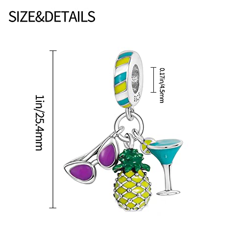 Pandach 925 Sterling Silver Charms for Bracelets and Necklaces Travel Round The World Beads Charms Relaxation Dangle Pendant,Jewelry Beads Gifts for Women - style: Pineapple Wine Glass Sunglasses Charm