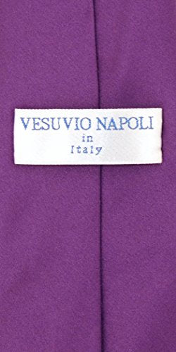 Vesuvio Napoli PreTied Men's Necktie Solid Color Mens Adjustable Zipper Neck Tie - color: Eggplant Purple