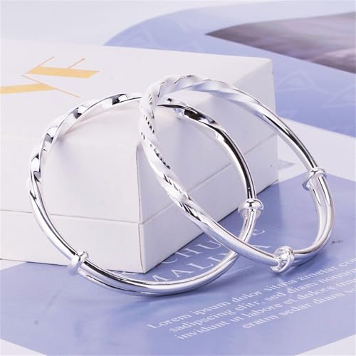 925 Sterling Silver Bangles For Women Handmade Silver Bangles Open Adjustable Bangle Bracelets For Women Silver Open Cuff Bracelets Stackable Wrap Bangles Festival Jewelry Gifts - color: Style 19