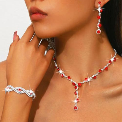 Sixexey Rhinestone Earrings Sparkly Bracelet Earring Party Prom Earrings Jewelry for Women - color: Red