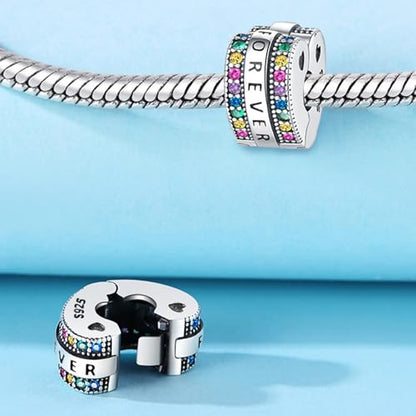 Spacer Stopper Beads for Bracelets & Necklaces, 925 Sterling Silver Beads | Smooth & Pave Cubic Zirconia (White, Blue, 18K Gold Plated) | Anti-Slide Separator Charms S925 Women Jewelry - color: 2Pcs Forever Stopper