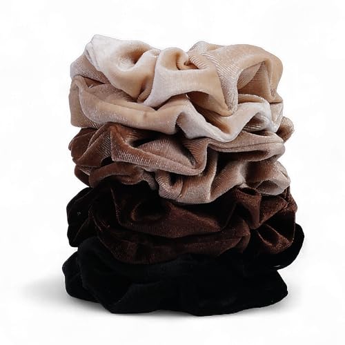 Velvet Scrunchies for Women – 8PCS Neutral Large Hair Ties – Black, Blonde, Dark Brown, Light Brown – No Crease, Frizz-Free, Soft & Gentle Elastic Hair Bands, Everyday Hair Accessories Gifts - color: Velet-Large-Neutrals
