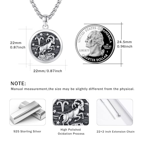 925 Sterling Silver Zodiac Constellation Necklaces for Men Women | Retro,Daily,Birthday, Graduation,Horoscope,Zodiac Sign,Hypoallergenic,with Jewelry Box - style: 3-Aries (A-Retro Mar.21-Apr.19)