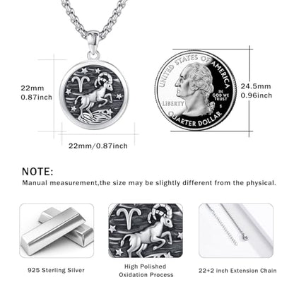 925 Sterling Silver Zodiac Constellation Necklaces for Men Women | Retro,Daily,Birthday, Graduation,Horoscope,Zodiac Sign,Hypoallergenic,with Jewelry Box - style: 3-Aries (A-Retro Mar.21-Apr.19)
