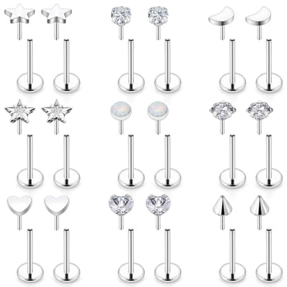 Threadless Noses Rings, Flat Back Earrings, 20/18/16g-Gauge 5/16in-Post 3mm-Top, Hypoallergenic Surgical Steel Medusa Lip Labret Cartilage Helix Tragus Conch Piercing Jewelry for Women Men - color: White, size: 20g*8mm