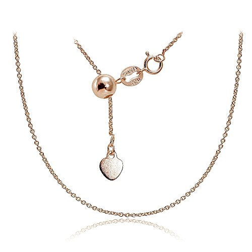 Hoops & Loops Sterling Silver 1.5mm Rolo Adjustable Chain Necklace, from 12" to 20" - color: 20"-Rose Flash Silver