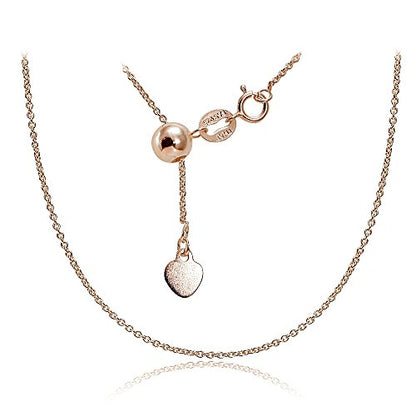 Hoops & Loops Sterling Silver 1.5mm Rolo Adjustable Chain Necklace, from 12" to 20" - color: 20"-Rose Flash Silver