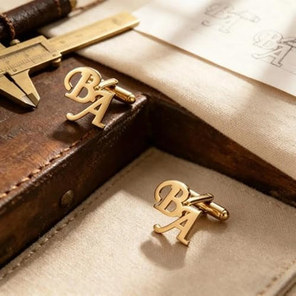 Custom Men’s Cufflinks - Personalized Cuff Links Initials/Names/Dates - 18K Gold Plated 304 Stainless Steel - Ideal Father’s Day & Christmas Gift for Men - style: Style 6