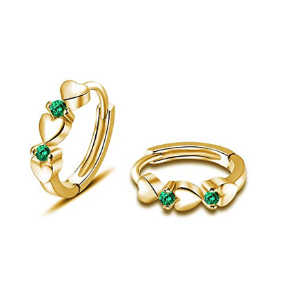 CiNily 14K White Gold Plated Small Hoop Earrings for Women Girls Heart Cubic Zirconia Hypoallergenic Earrings - color: Gold-green