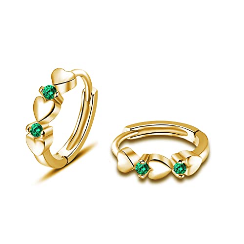 CiNily 14K White Gold Plated Small Hoop Earrings for Women Girls Heart Cubic Zirconia Hypoallergenic Earrings - color: Gold-green