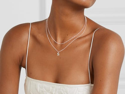 MBW Dainty Silver Layered Initial A-Z Pendant Necklaces for Women Thin | Simple Waterproof 925 Silver Plated Necklace Figaro Choker Monogram Name Jewelry Set Personalized - color: Silver InitIal NK-S