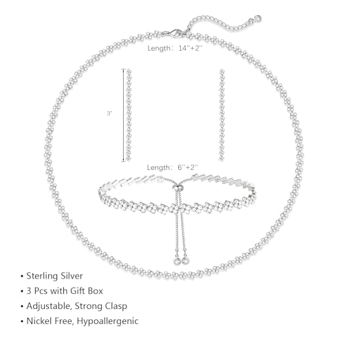HAXIYA Tennis Necklace Bracelet for Women, Sterling Sliver Jewelry Set, Silver/Gold Chocker Necklace, Crystal Bracelet for Women, Wedding Jewelry for Bride, Sparkly Party Prom Hypoallergenic - color: Silver