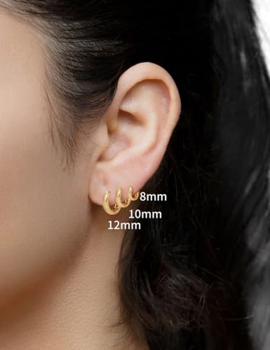 Fiusem 14K Gold Plated Huggie Hoop Earrings for Women | 8/10/12 Hypoallergenic Small Twisted beaded Huggie Earrings - color: Gold Hoop, size: 12MM