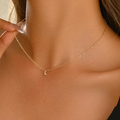 Small Letter Necklace for Women 18K Gold Plated Cubic Zirconia Tiny Initial Necklace Dainty Personalized Name Necklaces - color: Y-Gold