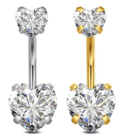 QWALIT Belly Button Ring Silver Gold Belly Rings Surgical Stainless Steel Belly Button Rings for Women Belly Button Piercing Jewelry Hypoallergenic Dangle Belly Button Ring Clicker Belly Ring Dangling - style: C1-Heart- white