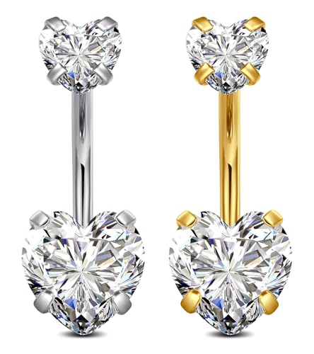 QWALIT Belly Button Ring Silver Gold Belly Rings Surgical Stainless Steel Belly Button Rings for Women Belly Button Piercing Jewelry Hypoallergenic Dangle Belly Button Ring Clicker Belly Ring Dangling - style: C1-Heart- white