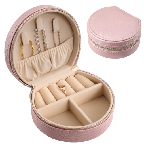 ProCase Travel Size Jewelry Box, Mini Portable Seashell-Shaped Jewelry Case, 2 Layer Organizer in PU Leather for Women -Rose - color: Rose, size: Small