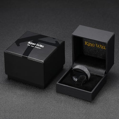 King Will Mens Tungsten Carbide Wedding Band with Groove Design | 6/7/8mm Width, Grooved, Comfort Fit, Everyday Wear - color: Black&Pipe Cut-8mm
