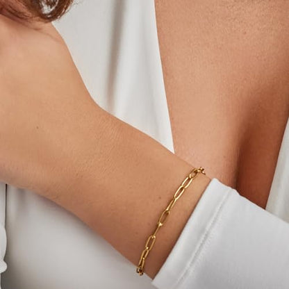 Gold Bracelets for Women, Paperclip Link Chain Adjustable Bracelet with a Lobster Clasp 18k Real Gold Plated Yellow Rose Silver Stainless Steel, Handcrafted Jewelry, Birthday Graduation Christmas Gift