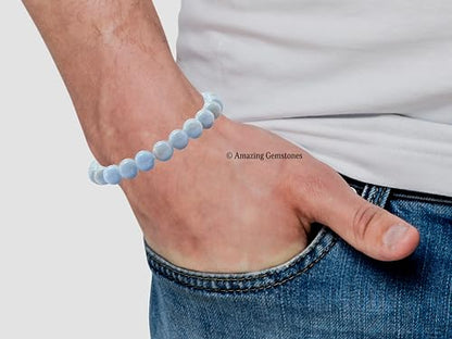 Amazing Gemstone Angelite Crystal Bracelet for Women Men's Gifts - Protection Healing Crystal Bracelet - 8mm Gemstone Beaded Stretchable Bracelet Pulseras Para Hombres Mujer Stocking Stuffers Mothers Day Gift - color: Angelite