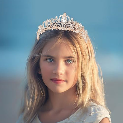 TAROSE Tiaras for Women, Birthday Crown and Sash for Girls | Birthday Sash Sunglasses Outfit, Birthday Gift for Women Girls, Goddess Crown Bride/Halloween/Prom/Party/Costume - color: 1 B. Rose Gold+white