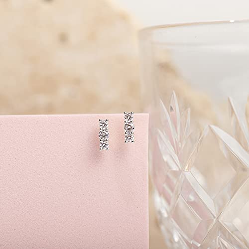 PAVOI 14K Gold Plated 925 Sterling Silver CZ Simulated Diamond Earrings | Dainty Geometric Shape Mini Bar Stud Earrings for Women - color: White Gold, style: Elegance