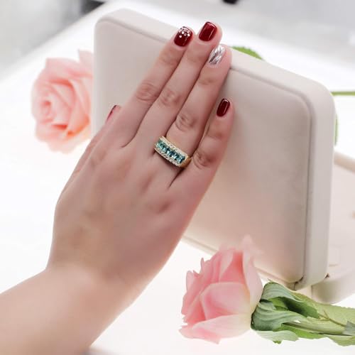 Uloveido Beautiful Women's 7 Stones Wedding Band Oval Cubic Zirconia Engagement Anniversary Rings J501 - color: Light Blue