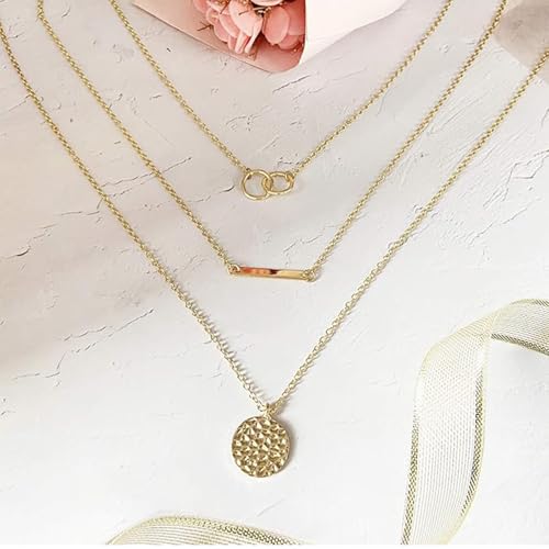 Layered Necklace Pendant Handmade Dainty Choker Bar Layering Long Necklace for Women(Silver) - color: Golden buckle