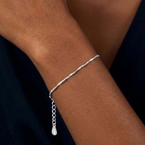 Mujahid 925 Sterling Silver Bracelet - Sterling Silver Chain Bracelet for Women Delicate Thin Chain Jewelry Gift for Women 6.5 to 8 Inches
