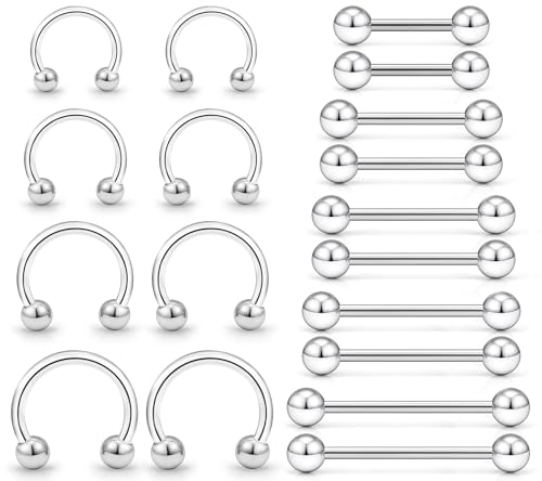 14G 16G 12G Nipple Piercings Tongue Rings Externally Threaded Hypoallergenic 316L Surgical Steel Nipple Hoops Tongue Barbell Piercing Jewelry for Women Men 12mm 14mm 16mm 19mm 22mm - color: Silver-14G-12mm 14mm 16mm 19mm 22mm Bars/5mm Balls